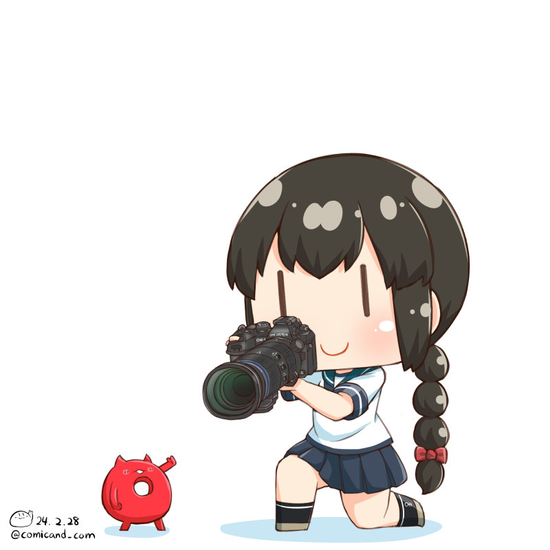 enemy lifebuoy (kancolle) ,isonami (kancolle) 1girl braid blue skirt school uniform serafuku camera skirt  illustration images