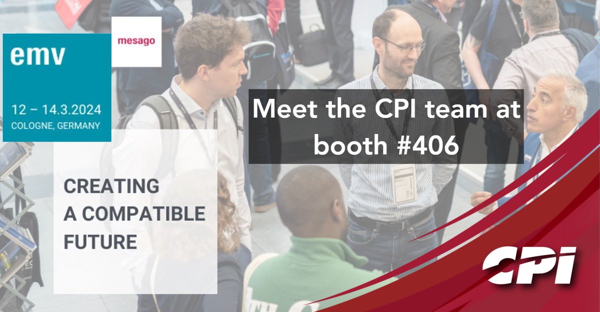 Save the date! CPI will be at EMV 2024 in Cologne, Germany, from March 12 to 14. Stop by Booth 406 to discover solutions from CPI that help redefine the future of electromagnetic compatibility. Don't miss the opportunity to connect with CPI! #CPII #EMV2024