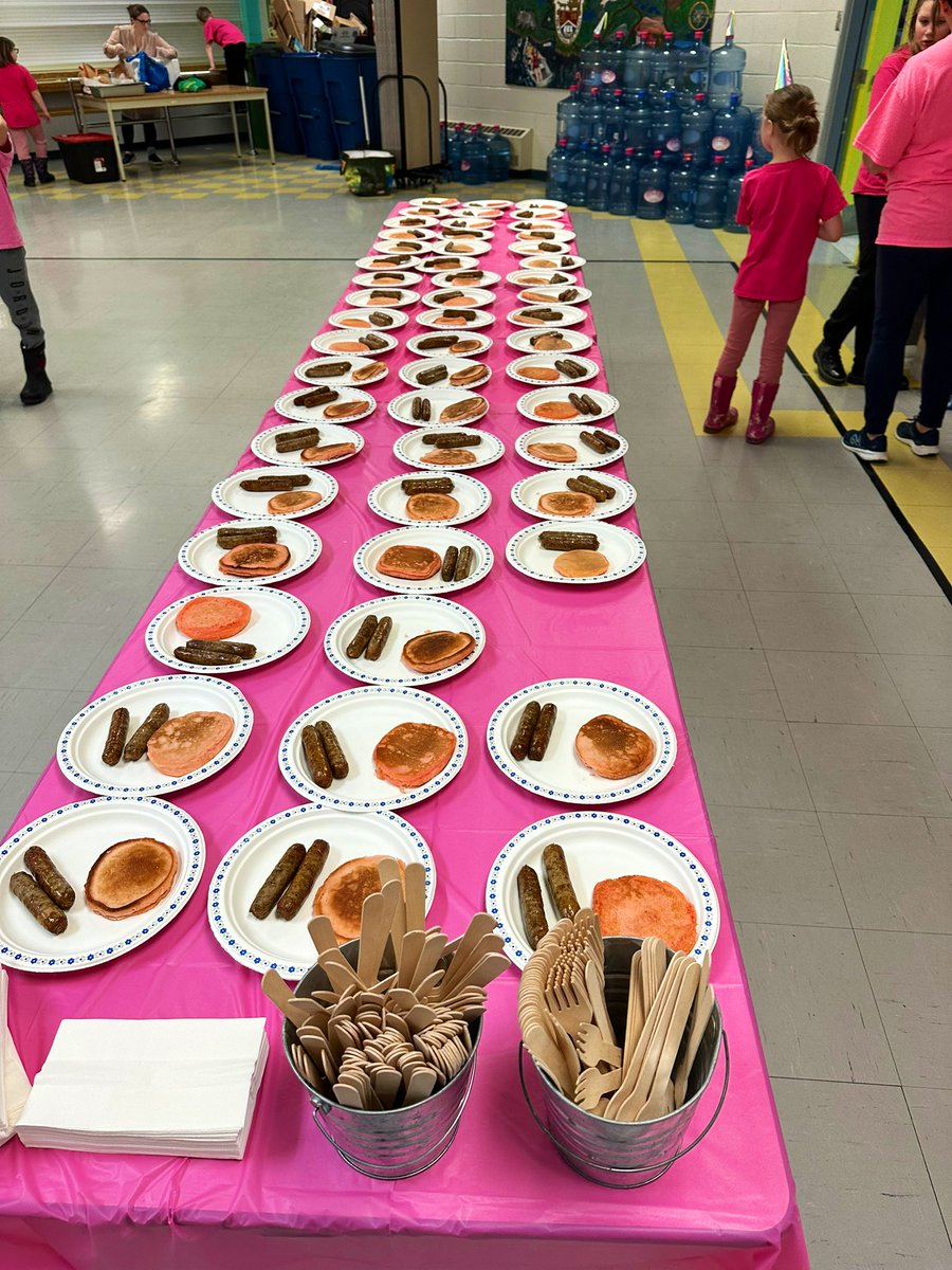 It’s Pink Shirt Day and Pounce’s birthday and we’re celebrating in style. Thanks to our @KidsEatSmartNL Breakfast Club for the amazing breakfast that’s ready for everyone.