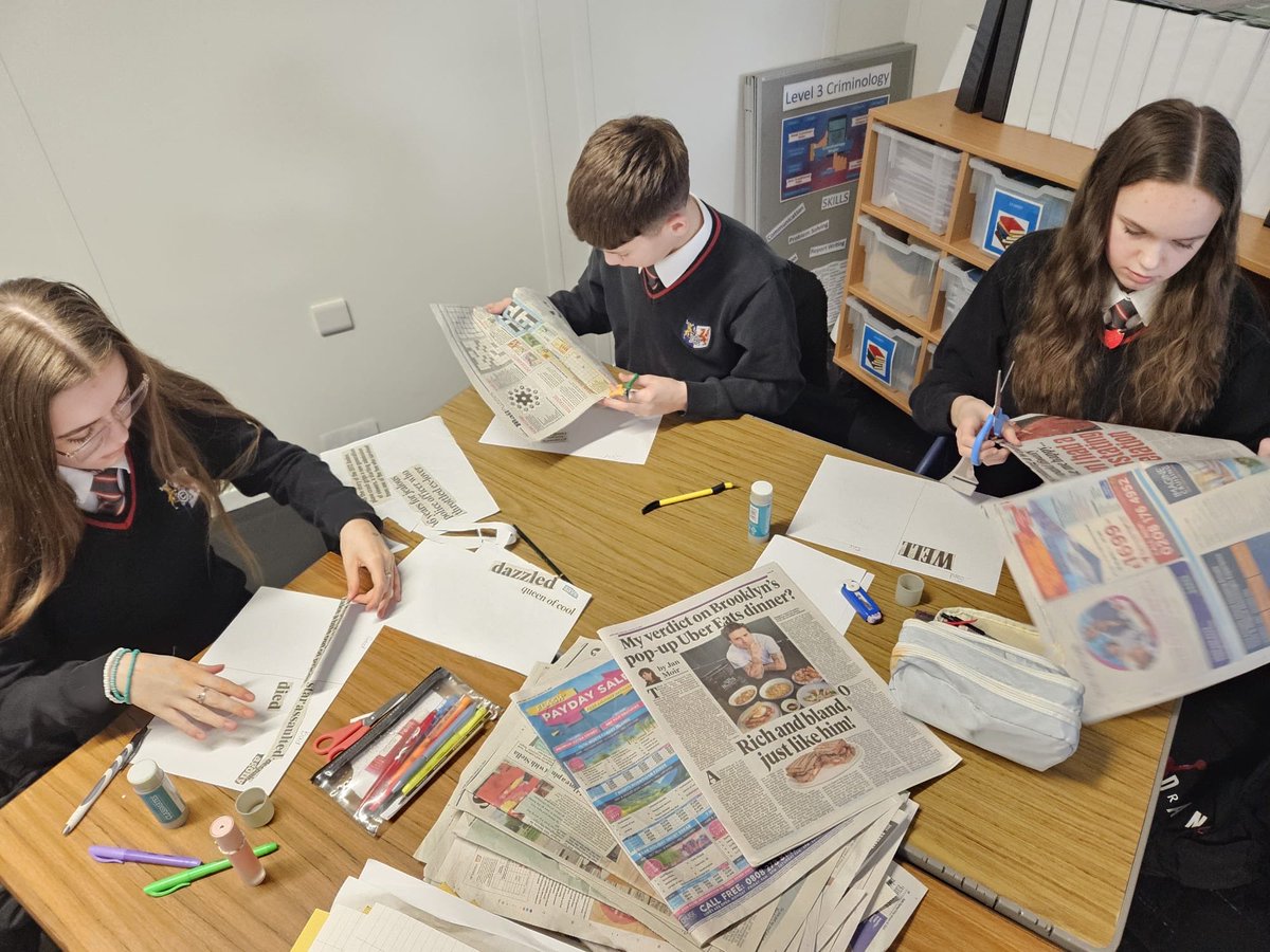 ⁦@chs_humanities⁩ Year 7 Religious Education Students scour newspapers to create a word collage of Good & Evil #Explore #ABrighterfuture ☀️☀️☀️☀️
