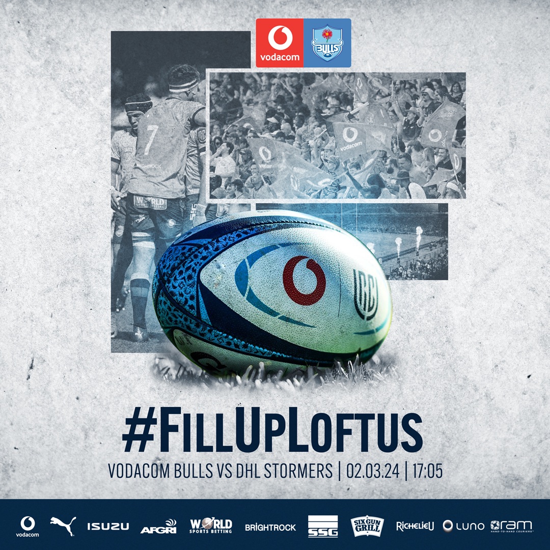 #FillUpLoftus 🔥 🐂 Vodacom Bulls v DHL Stormers 📍 Loftus Versfeld 🗓️ 2 March ⏰ 17:05 🏆 Vodacom #URC 🎟️ TICKETS HERE: bitly.ws/3bP2f #BackTheBulls @Vodacom #URC @URCOfficial_RSA