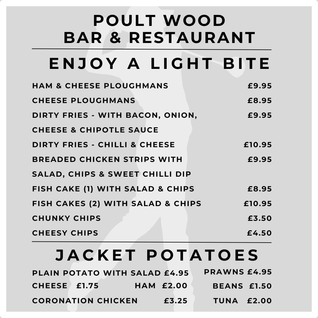 TEE OFF YOUR TASTE BUDS
Swing by Poult Wood Bar &amp; Restaurant for a Hole-in-One Dining Experience! 

Download our menu bit.ly/403A88A -

#PoultWood #GolfersDelight #FairwayFeast #eattonbridge  #TonbridgeLife #TonbridgeFamily