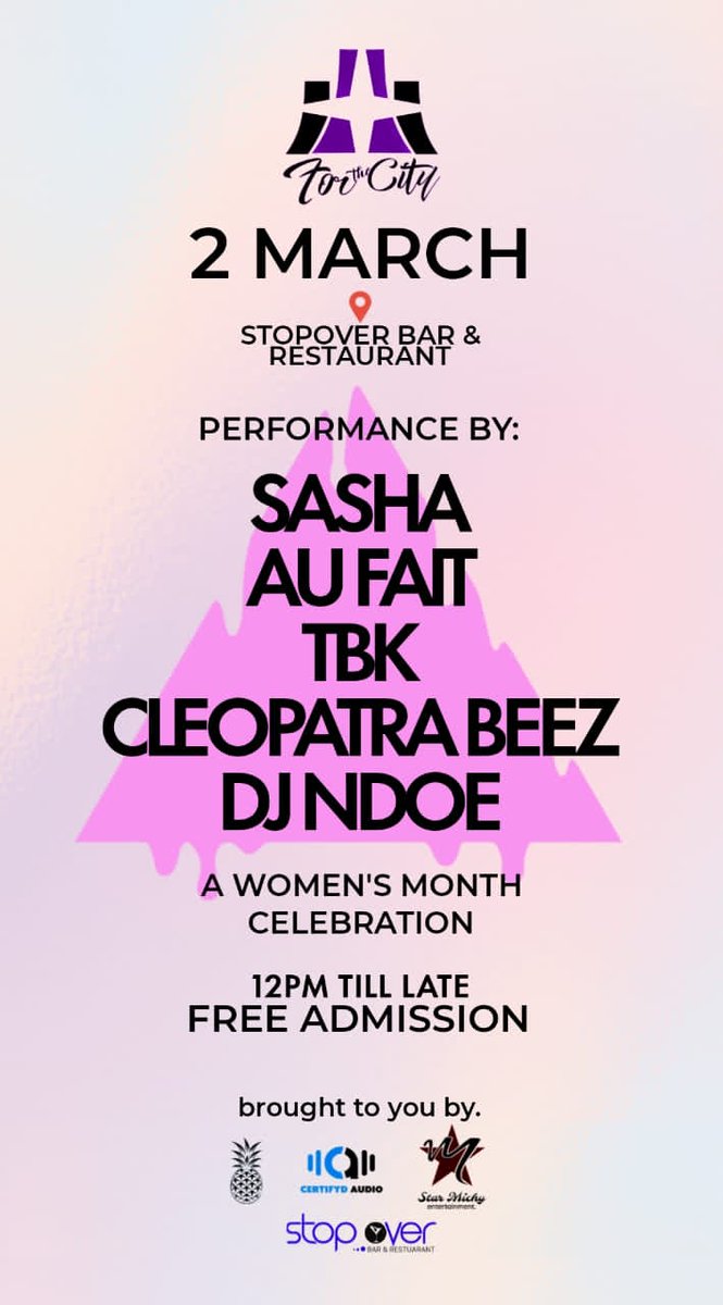 This is how we usher in womens month,happening this Saturday...The FEMALE take-over,you do not wanna miss..trust. 2nd edition of #ForTheCITY 🔥🔥🔥lessgooo