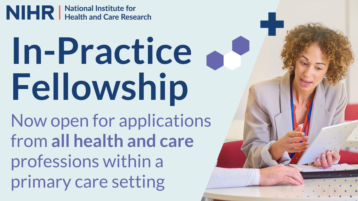 NIHR In-Practice Fellowship to develop your research skills: 2024 Funding is available to health & care professionals working in primary care & GPs & dentists. It's for 2 years or part-time over 30 or 40 months. Closes 3 April nihr.ac.uk/documents/nihr… guidance-notes/35433