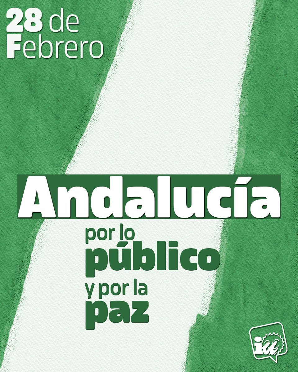 💚 Alegría y rebeldía por lo mucho que queda por avanzar.

⚪️ Hoy lo celebramos con una doble reivindicación: Andalucía por lo público y por la paz.

💚 ¡Feliz Día de Andalucía! ¡Feliz #28F!