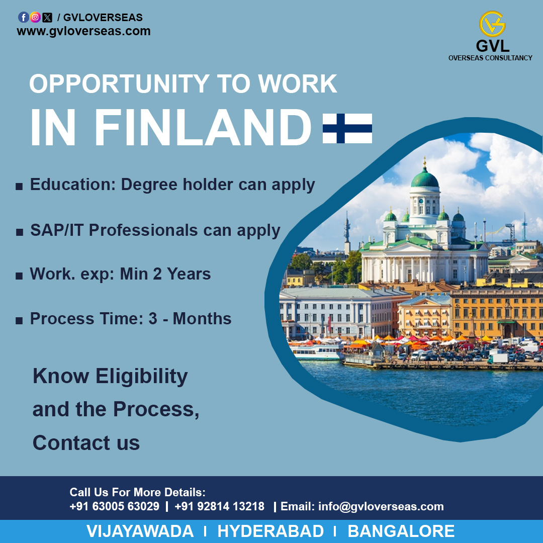 Opportunity to work in Finland #finland #workinfinland #workinabroad #degreeholder #sapprofessionals #itprofessionals #eligibility #gvl #gvloverseas #gvloverseasservices #gvloverseasjobs