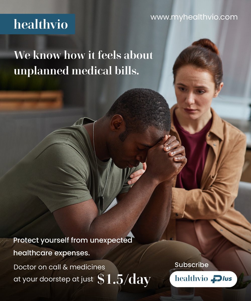 healthvio's tweet image. Stay prepared for unexpected medical bills with Healthvio Plus! 💪🏥 For just $1.5 a day, get a doctor on call 📞 and have your medications delivered to your doorstep 🚪. Subscribe today for worry-free protection 🩺
.
#Healthcare #PeaceOfMind #MedicalProtection #HealthInsurance