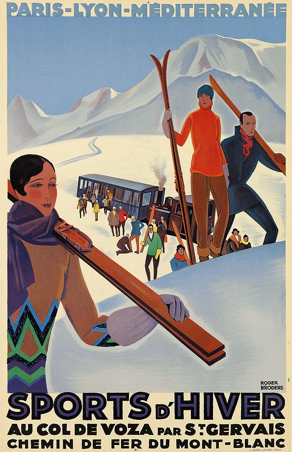 #WINTER #TRAVEL - 1929
‘Sports d’Hiver au Col de Voza par St. Gervais. Chemin de Fer du #MontBlanc’ Poster by #RogerBroders (1883-1953). Ca. 1929.
#WinterVacation #WinterHolidays #WinterSports #skiing #skislopes #ColDeVoza  #FrenchAlps #GraphicDesign #TravelPosters #railway