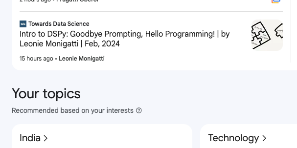 tvpavan's tweet image. When google news has this recommendation, i know how much they have curated the browsing behaviour 😀 #LLMs #DSPy