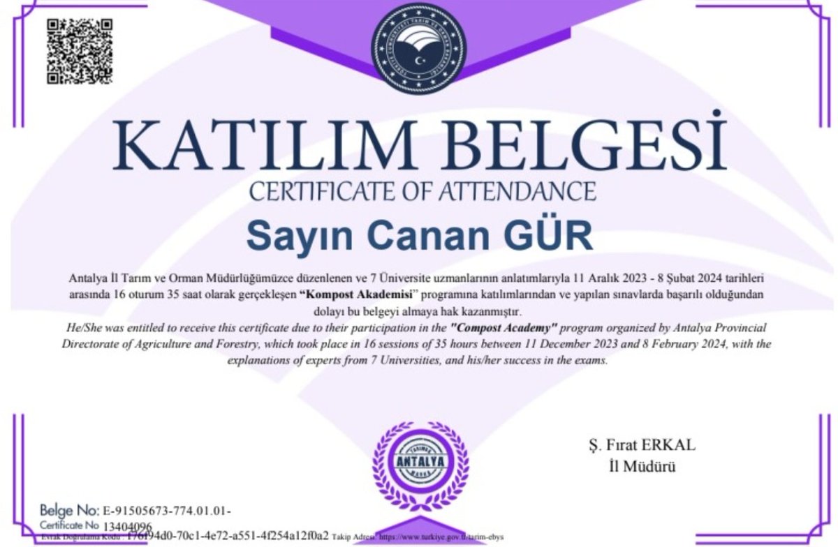 #BelgemGeldi #GelecekTarımda #AntalyaTarimOnline #KompostAkademisi Cok degerli hocalarım , arkadaşlarım emeği geçen herkese çok teşekkürler..🥰