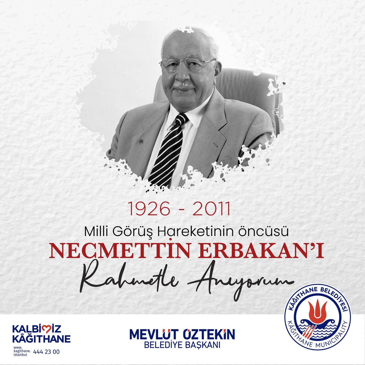 Devlet, siyaset ve fikir adamı; Milli Görüş hareketinin lideri merhum Başbakanımız Necmettin Erbakan hocamızı vefat yıl dönümünde saygıyla ve rahmetle anıyorum.