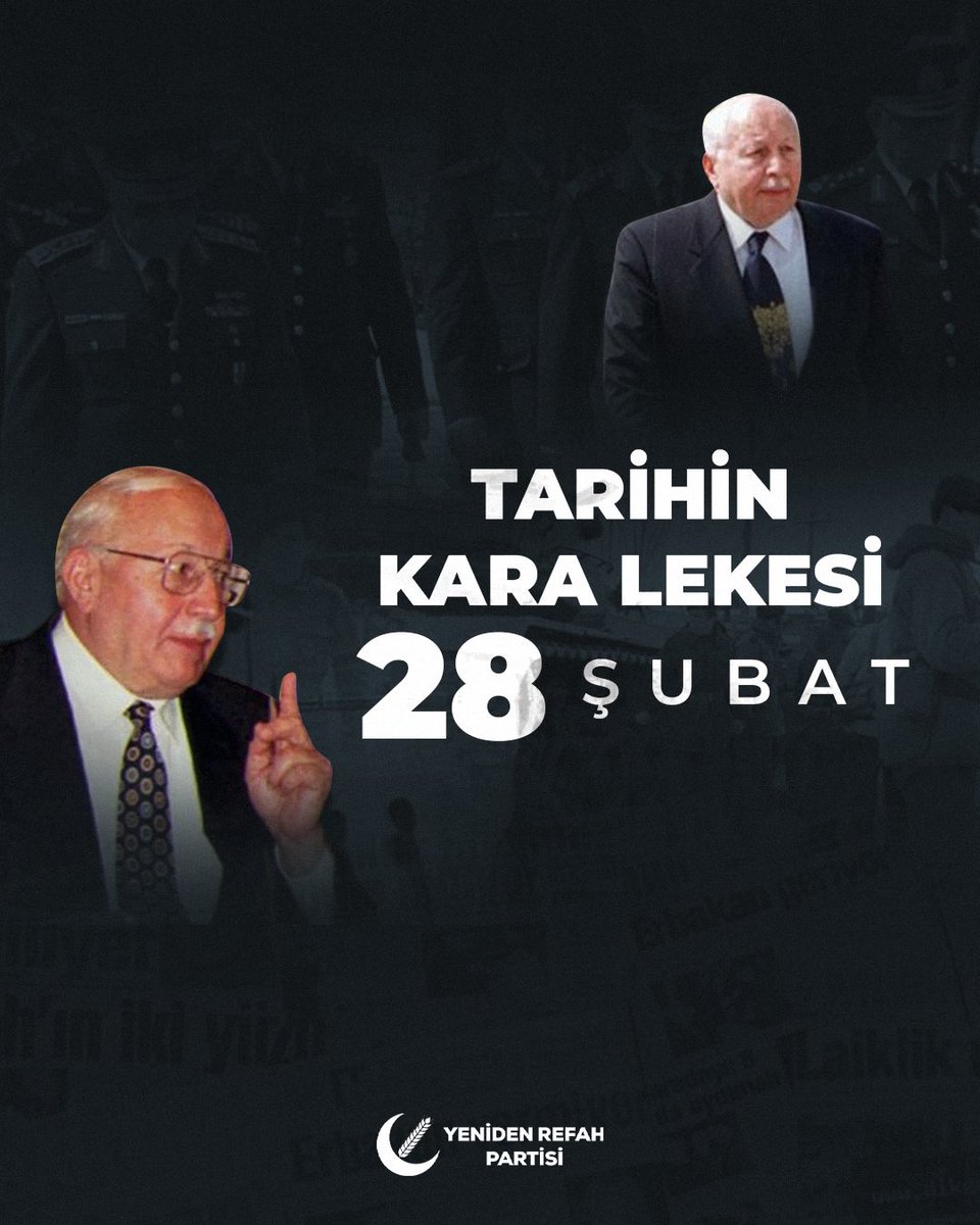 Bundan 27 yıl önce kökü dışarıda olan bir operasyon merkezi tarafından milletimizin iradesine ve değerlerine savaş açılarak kalkınmamız, huzurumuz ve refahımız hedef alındı.

Bir grup cuntacıya karşı kaya gibi sapasağlam duran Necmettin Erbakan Hocamızı ve yol arkadaşlarını