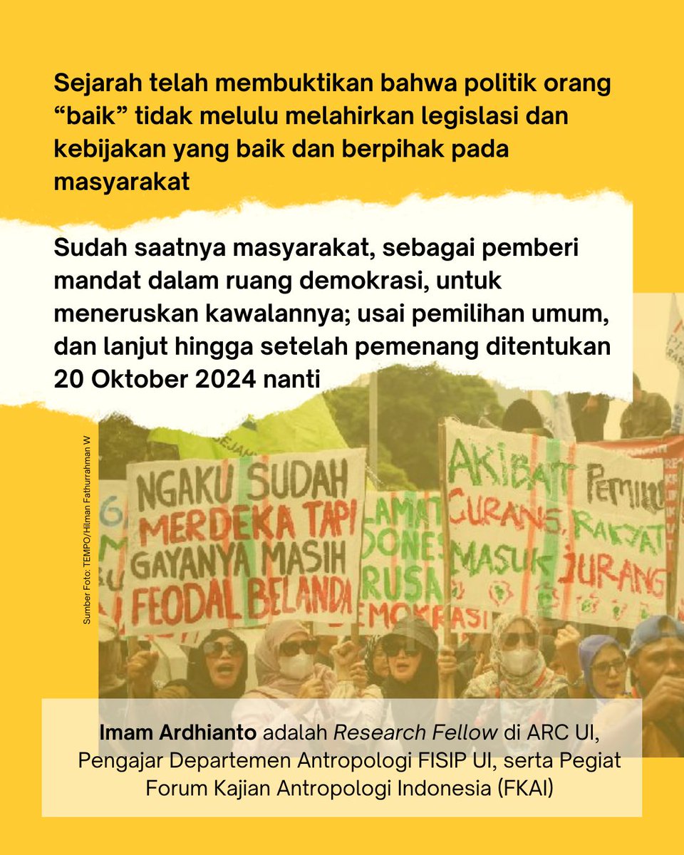 ui_asiarc's tweet photo. Dalam artikel ini, Imam Ardhianto menegaskan bahwa alih-alih berhenti di hari pemilu, sudah saatnya masyarakat Indonesia meneruskan kawalannya terhadap demokrasi negara hingga setelah pemenang ditentukan sekali pun. https://t.co/PypVyEZrox