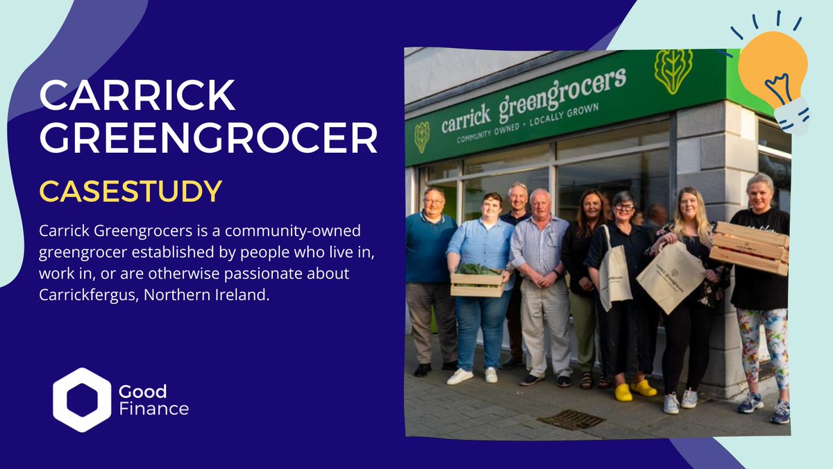 SocialEnt_UK's tweet photo. “We’re the first community owned greengrocer in Northern Ireland and we want to inspire people in other places to see this as a viable option for community wealth building.”
Learn more about Carrick Greengrocers via their @GoodFinanceUK case study: https://t.co/qSAXJvoLOF https://t.co/1HU8ckGNJZ