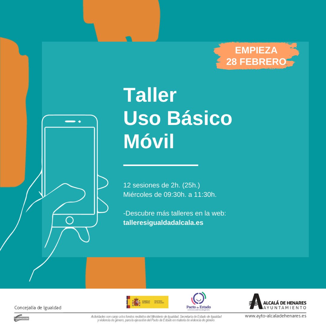 📢 ¡Comienzo de Talleres de Igualdad!

🗓️ Hoy 28 de febrero de 09:30h. a 11:30h. empieza 👉Taller de Uso Básico del Móvil.

📲 Te enseñaremos a sacarle más partido al teléfono inteligente. 

¡Nos vemos! 🤩

#talleres #usomovilresponsable