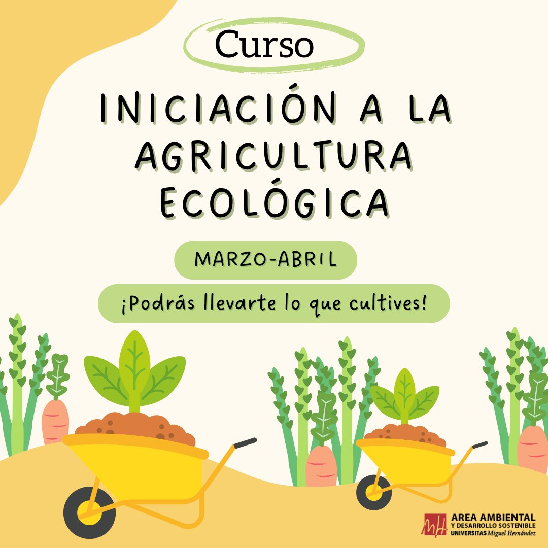 ¡Llega la primavera y, con ella, una nueva edición del curso de "Iniciación a la #Agricultura Ecológica"!🥬🍆🥕🍅

TURNO ABIERTO 🗓️miércoles laborables de marzo y abril 🕐de 16:00 a 18:00

Toda la info➡️ umhsostenible.com