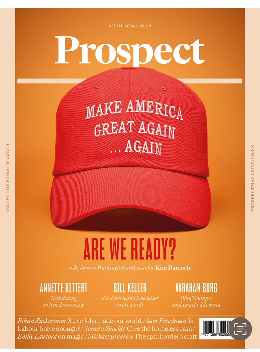 …..drumroll 🥁 The latest issue of @prospect_uk hits the streets today. The lead piece - by former Washington ambassador Kim Darroch - asks whether the world is yet ready for another Trump presidency. (spoiler alert: not really) prospectmagazine.co.uk/world/united-s…