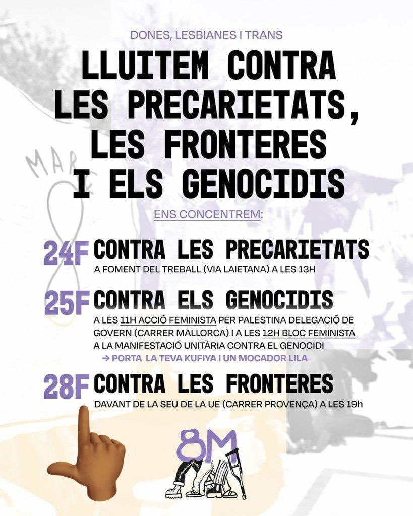 _Maria_Dantas_'s tweet image. Avui,  #28F a les 19h, concentració davant la seu de la UE (Bcn), en rebuig a la violència de les fronteres i contra el nou Pacte Europeu de Migració i Asil.

Lluita antiracista i anticolonial contra les precarietats les fronteres i els genocidis.

#NoAlPEMA #elPEMAmata 
#8M2024