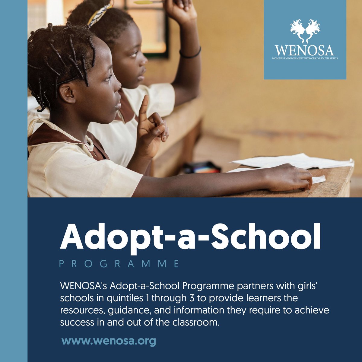 _WENOSA's tweet photo. #GetToKnowUs 💡

Programme 4 of 5: School-going youth are at an age where mentorship could significantly impact on their future course, and through the Adopt-a-School programme, we’re on mission to equip learners with the tools they need to reach their potential.

#WENOSA https://t.co/CE4Kb4hyj3