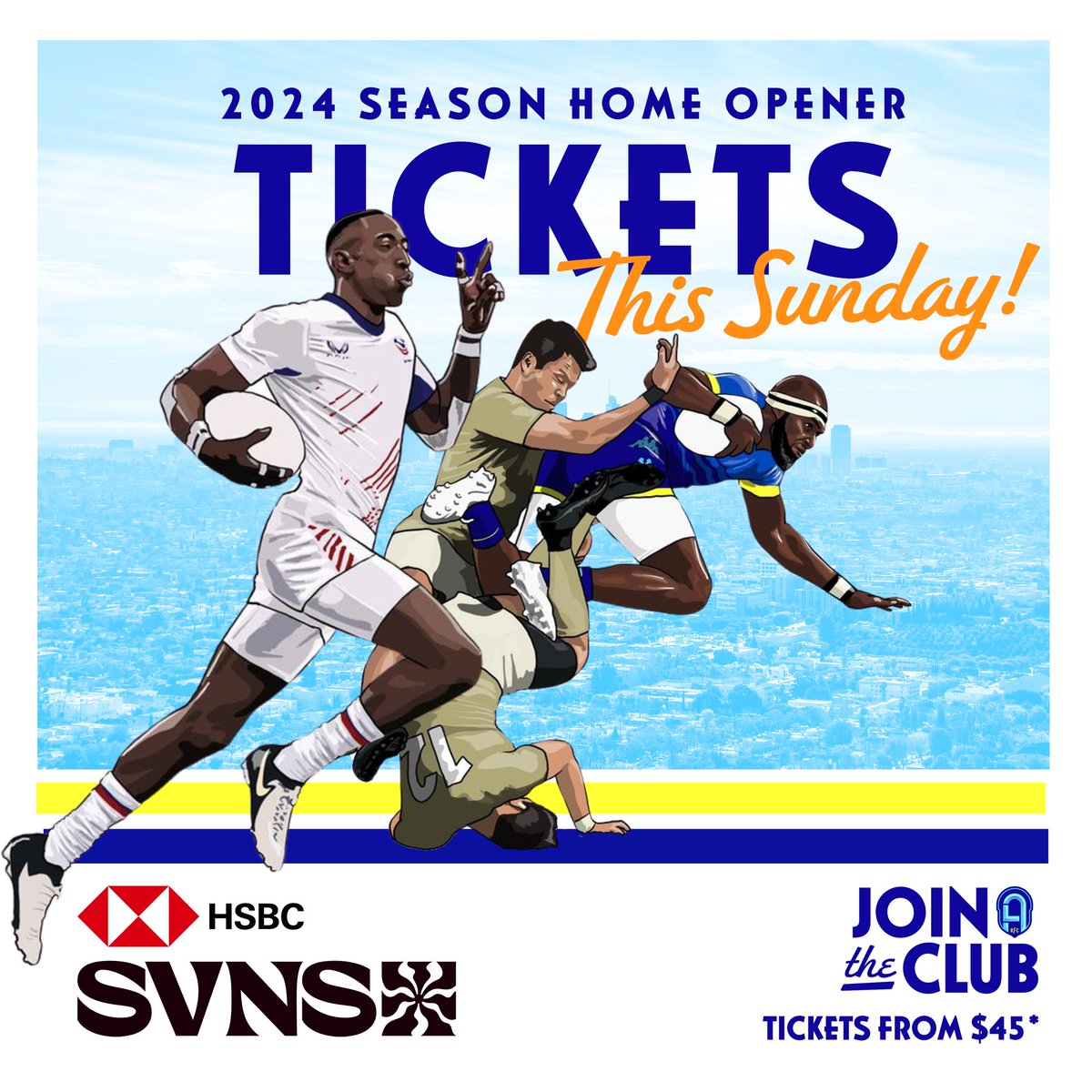 See you at the SVENS, this Sunday!

@LASevensRugby + @USMLR Opener = $45*

TICKETS: rugbyfcla.com/tickets

#LARugby #HSBCSVNSLAX #MLR2024