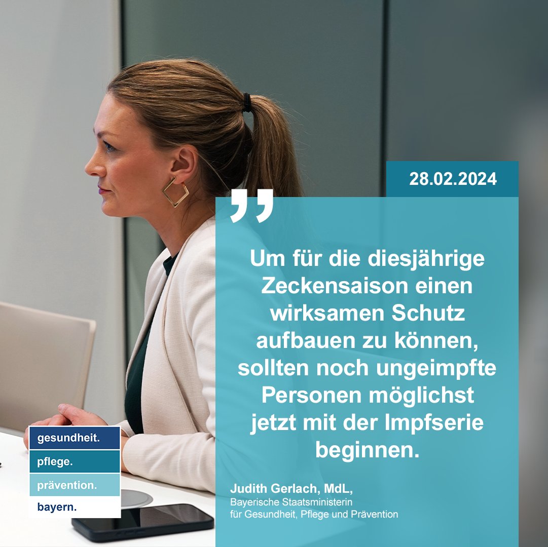 Judith Gerlach wirbt für FSME-Schutzimpfung – Bayerns Gesundheitsministerin: In diesem Jahr bereits 5 FSME-Fälle und 110 Lyme-Borreliose-Fälle infolge von Zeckenstichen Mehr dazu: stmgp.bayern.de/presse/gerlach… #Zecken #FSME #Borelliose #LymeBorelliose #Bayern #BayernGemeinsam