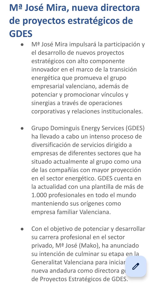 Víctor Romero (@victorromeroec) on Twitter photo El Grupo Dominguis ficha a <a href="/makomira/">María José Mira</a> como nueva directora de proyectos estratégicos
Mira tenía la oferta encima de la mesa desde el pasado verano El Grupo Dominguis ficha a <a href="/makomira/">María José Mira</a> como nueva directora de proyectos estratégicos
Mira tenía la oferta encima de la mesa desde el pasado verano