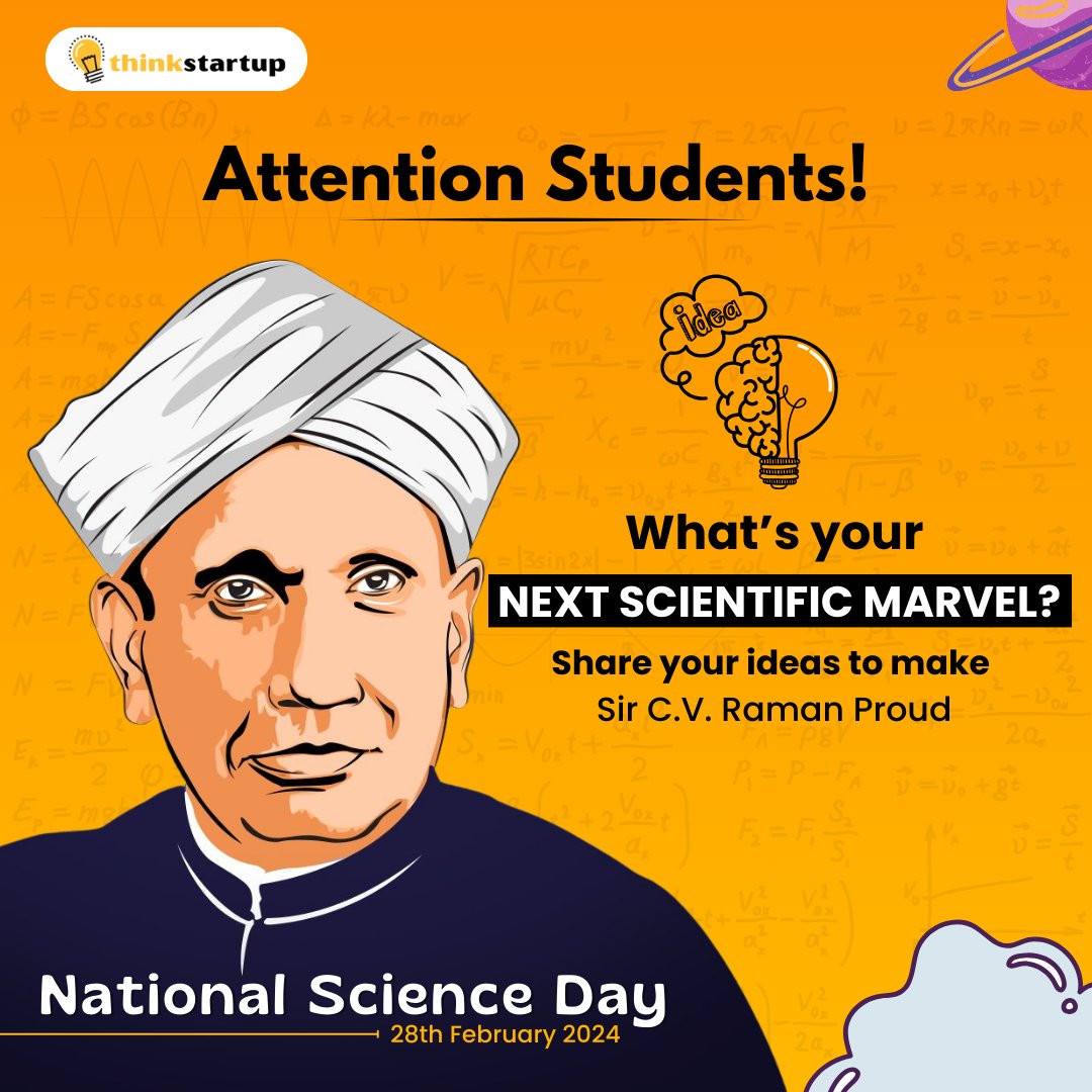 ThinkStartup salutes all science enthusiasts on #NationalScienceDay! 🚀  Share your 𝗡𝗘𝗫𝗧 𝗦𝗖𝗜𝗘𝗡𝗧𝗜𝗙𝗜𝗖 𝗠𝗔𝗥𝗩𝗘𝗟 and make Sir C.V. Raman proud! 🌐🔬

#science #scienceday #cvraman #nobelprize #scientist  #ThinkStartup
