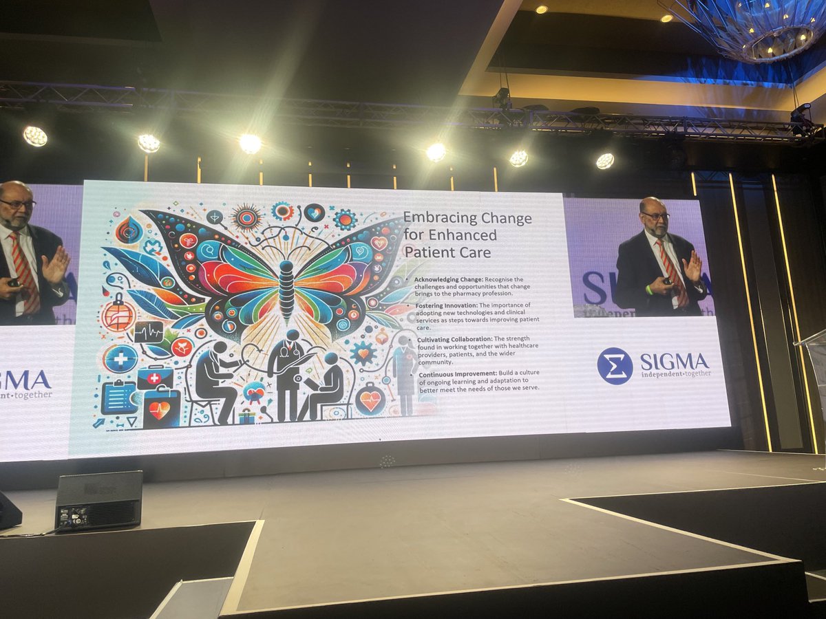 PharMag_Richard's tweet photo. @Hemant1Patel on collaboration, clinical leadership & prevention but asks - how can we collaborate when GP and pcy contracts are not aligned. Also, don’t go back to your ICB for more money. There is none #sigmasa https://t.co/gRgVg4L2P9