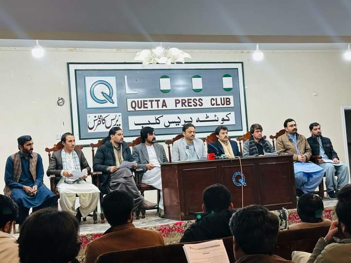 PsoPishin's tweet photo. Pashtunkhowa students organization in a presser today at quetta kicked off education enrollment movement, PSO will rally on 7th march at quetta demanding every child at school, every teacher at class and school in every village.
#PSO https://t.co/H83UDn5ZLa