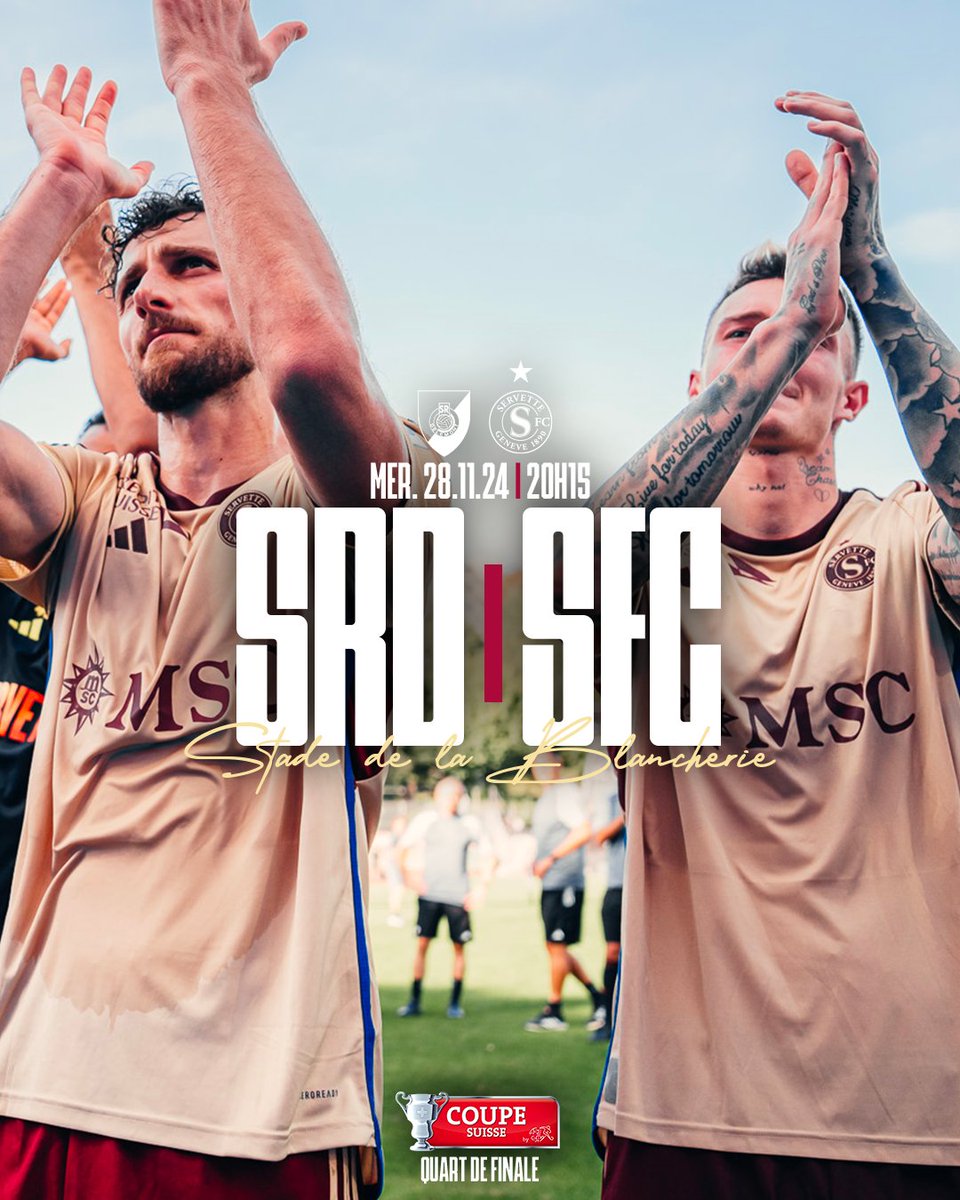 🇨🇭 𝗝𝗢𝗨𝗥 𝗗𝗘 𝗖𝗢𝗨𝗣𝗘 🇨🇭

Servette se déplace à Delémont pour un quart de finale de Coupe de Suisse ! 🔥

⏱ Coup d'envoi 20h15
📺 RTS2

#NotreVilleNotreClub