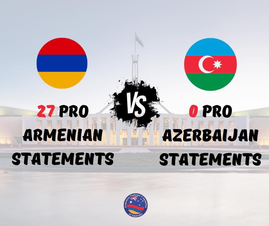 27 - 0 We may be small, but the COMMUNITY continues to push back against a well funded petro-dictatorship, #Azerbaijan Not a single sitting Federal Parliamentarian is on the record supporting Azerbaijan's ethnic cleansing, occupation and human rights violations.