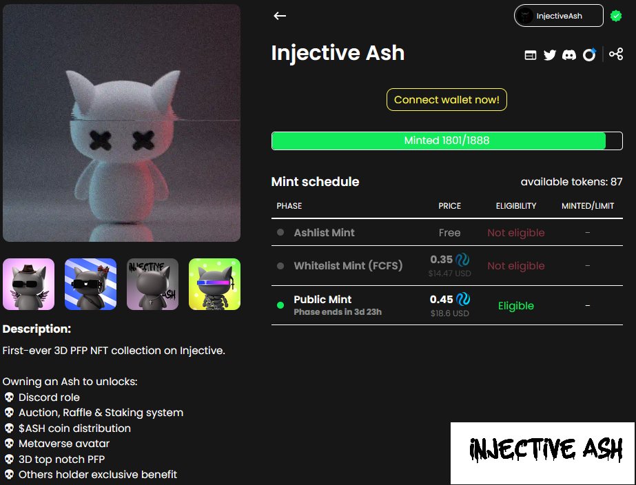 InjectiveAsh's tweet image. Last 87 Ash left 💀⚔️🥷

Get ready for secondary market after sold out☠️

Mint here: injective.talis.art/launchpad/inj1…