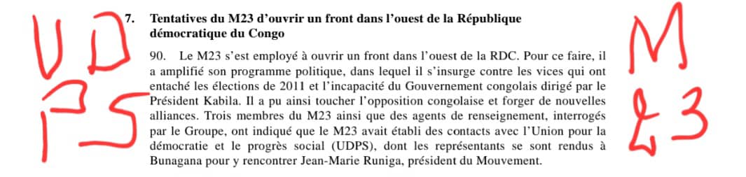 Frustreux des élections de 2011, E.Tshisekedi avait rejoint le M23 selon le rapoort S/2012/843 du groupe d'experts de Nations Unies sur la RDC indiquant bel et bien que l'UDPS avait collaboré avec le M23 en 2012.
(Ouvrez le lien rapport S/2012/843 page29: undocs.org/fr/S/2012/843