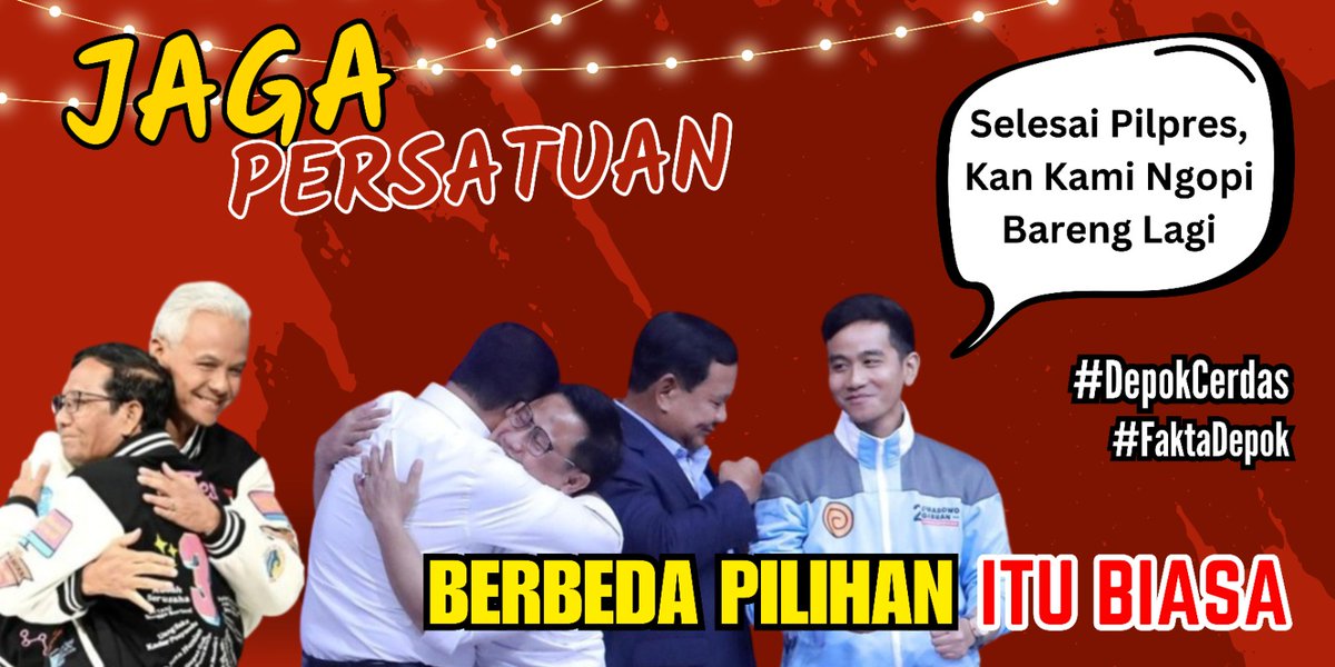 Jangan sampai deh, kita terpecah belah cuma karena politik, padahal elit-elit politik di atas saling berpelukan #DepokCerdas #FaktaDepok