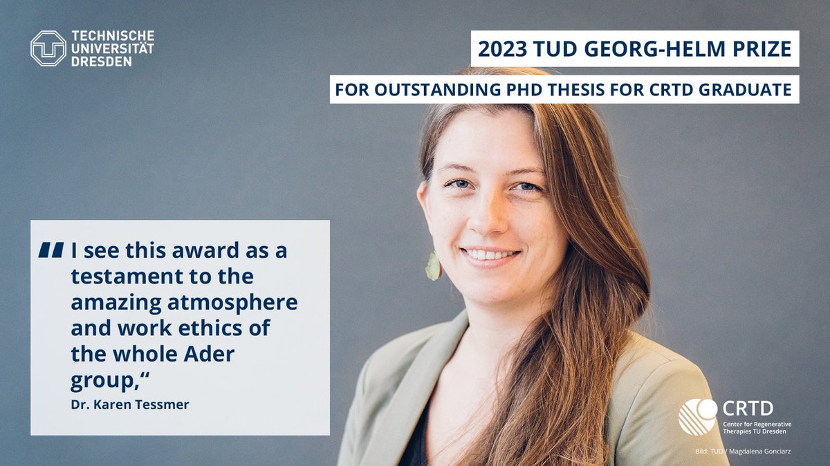 Congratulations to Karen Tessmer for receiving 2023 Georg-Helm Prize @tudresden_de for an outstanding PhD thesis! 🥳 Karen worked @Ader_Group at the CRTD on photoreceptor replacement strategies for incurable eye diseases. Read more ➡ bit.ly/3uKPt4h #CMCBnews