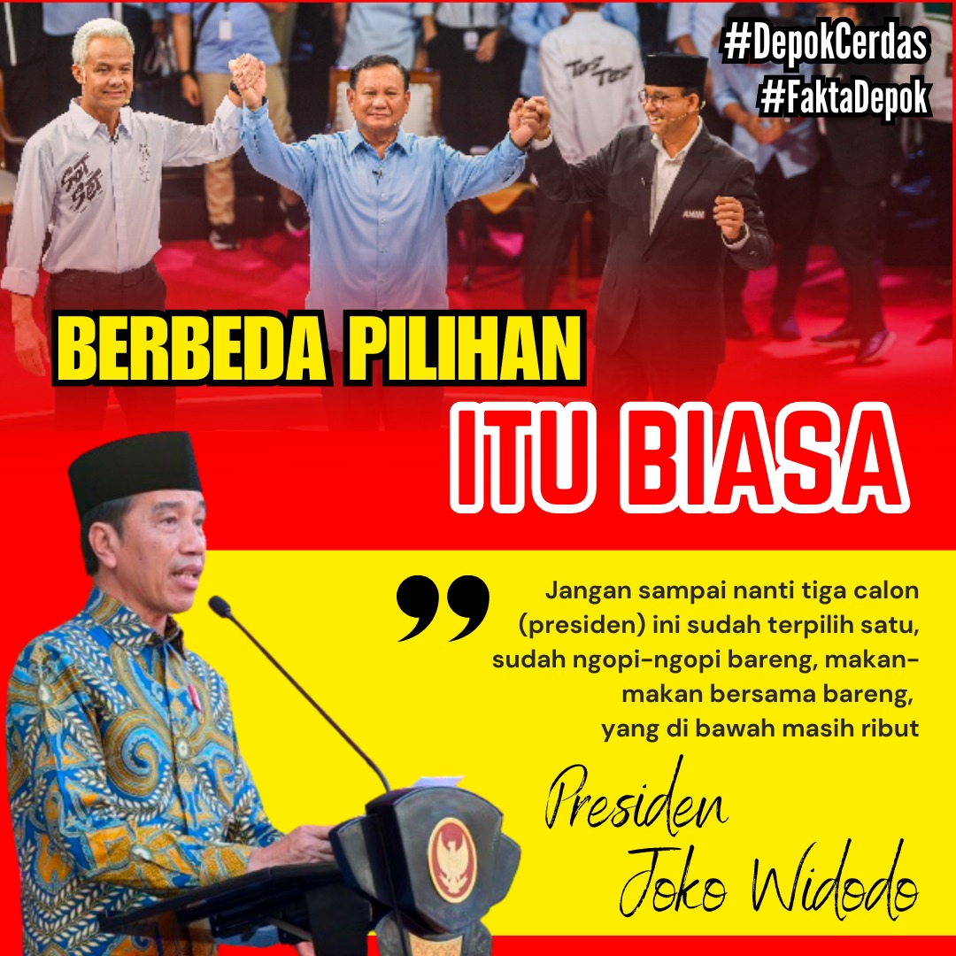 Jangan sampai deh, kita terpecah belah cuma karena politik, padahal elit-elit politik di atas saling berpelukan #DepokCerdas #FaktaDepok