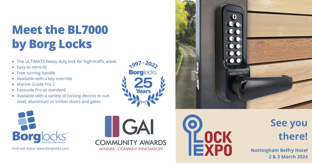 BorgLocksUK's tweet photo. Join the Borg Locks team at LockExpo on 2 &amp; 3 March 2024 when we'll be showcasing some of our newest and most popular digital locks. Like the BL7000; this is the best heavy-duty lock for high-traffic areas. It even comes with Easicode Pro as STANDARD! See you in Nottingham! https://t.co/joqPx53QUL