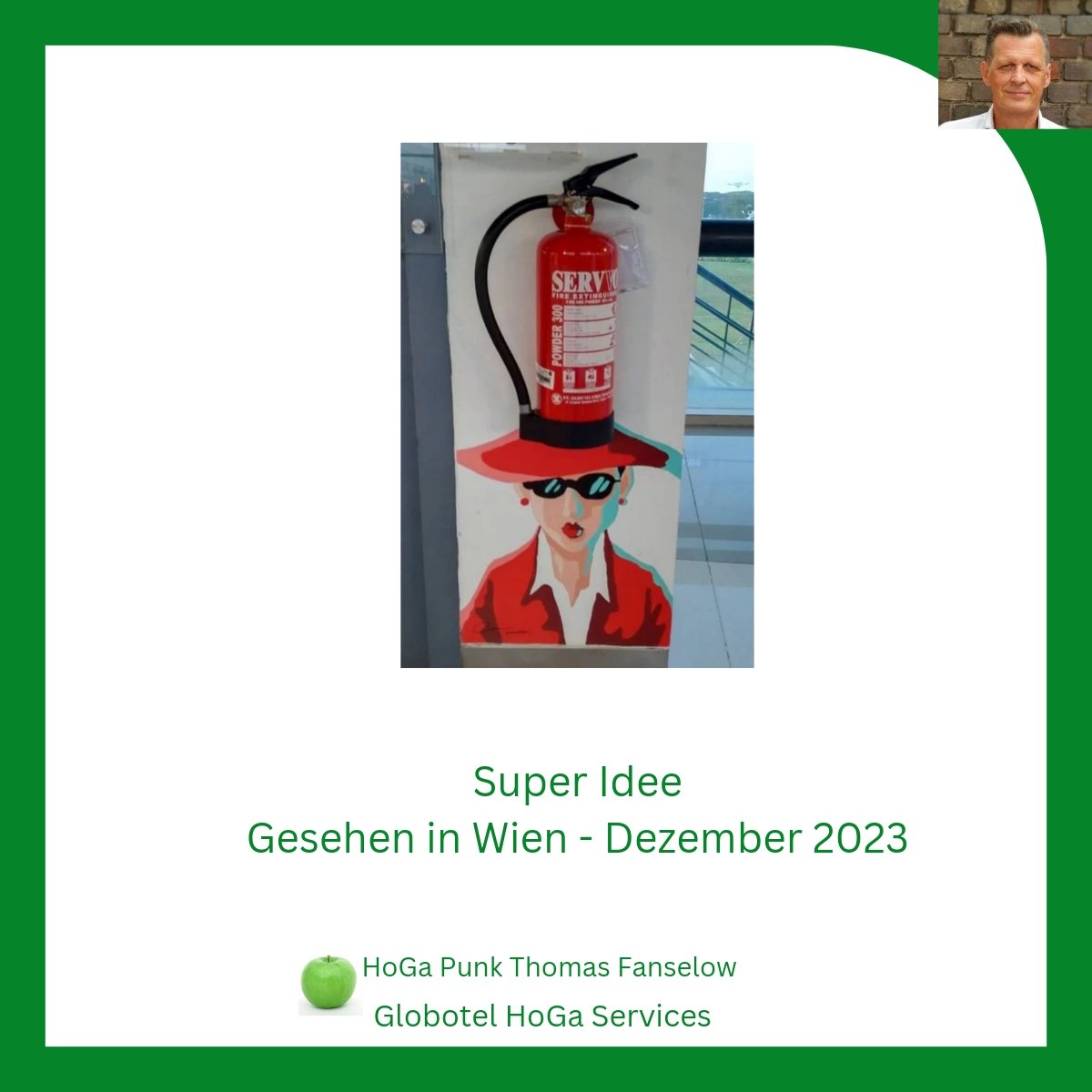 HoGaPunk's tweet photo. Auch so kann man einen Feuerlöscher präsentieren. 👏
Wie zeigen sie ihre Feuerlöscher?

...oder nutzen sie diese Möglichkeit nicht, um Einzigartig zu werden ⁉️
#einzigartigwerden #hogapunk #feuerlöscher #hotelmarketing #gastromarketing #anderssein #hotellerie #gastronomie #frage https://t.co/y7eFmQZVIb