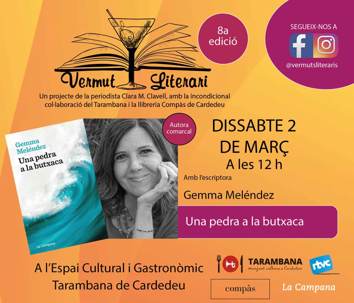 Aquest dissabte nou #vermutliterari amb la <a href="/GemmaMelendez/">Gemma Meléndez</a> al <a href="/eltarambana/">Tarambana</a> amb @Compascardedeu <a href="/penguinllibres/">Penguin Llibres</a> <a href="/rtvcardedeu/">RTVCardedeu</a> 
Us hi esperem! 😊
#unapedraalabutxaca