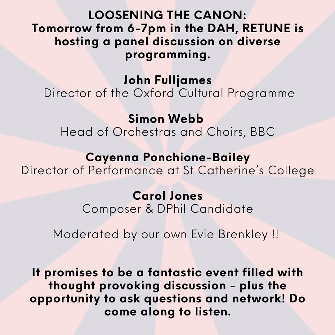Looking forward to joining this amazing panel today to talk about diverse programming as part of RETUNE Festival by <a href="/altcanon/">Alternative Canon Project</a> at <a href="/OxMusicFaculty/">Faculty of Music</a> Proud to be a part of some great, innovative programmes and excited to see what future programming could look like #LetHerMusicPlay
