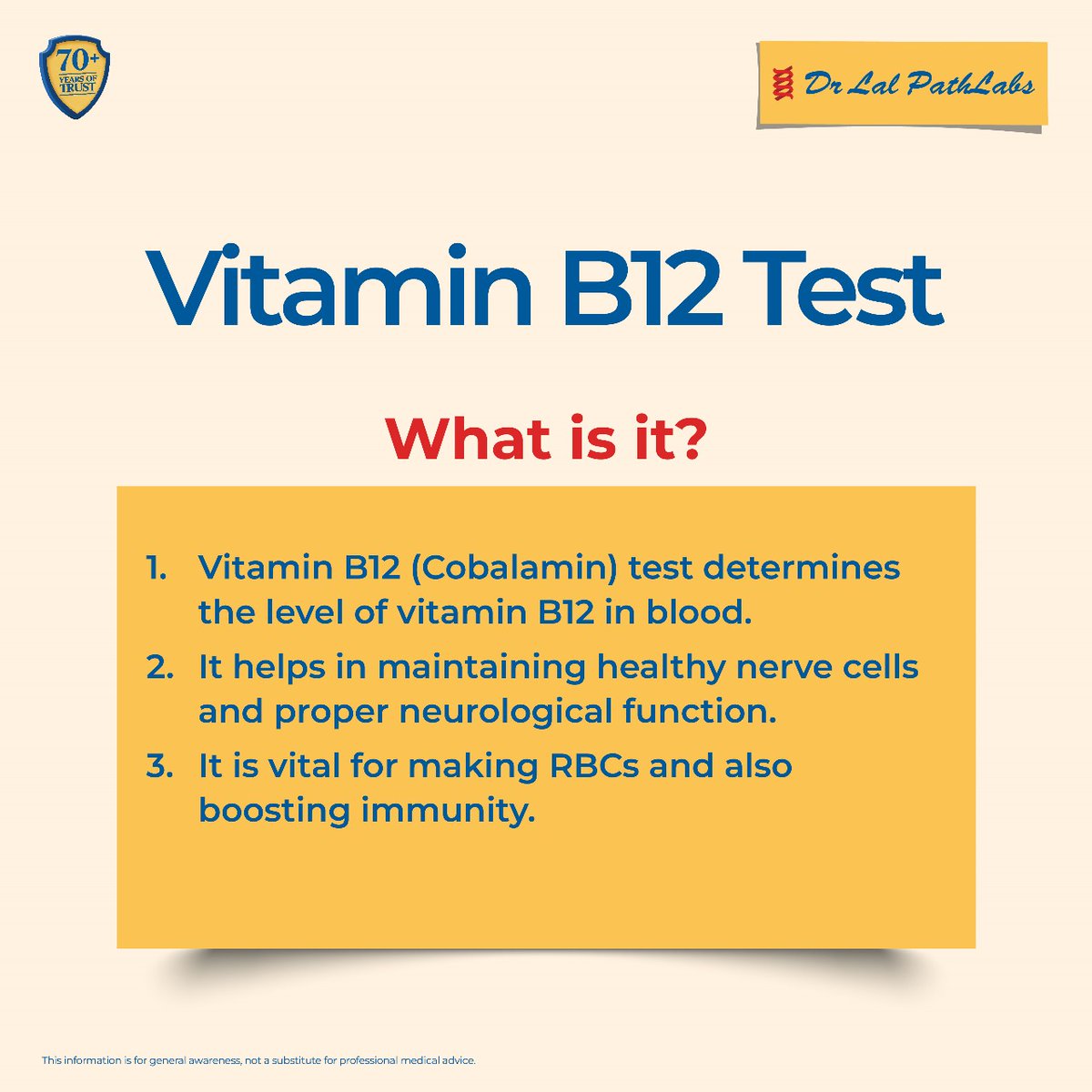 lalpathlabs's tweet photo. Vitamin B12 is crucial for energy, RBC formation, and nerve function. A simple blood test can check your levels and indicate deviations, if any.
#VitaminB12 #AskYourDoctor #KnowYourTest #Awareness #Health #Trust #Quality #Accuracy #Diagnosis #BharatKaVishwas #DrLalPathlabs https://t.co/b1mbk2gp2j