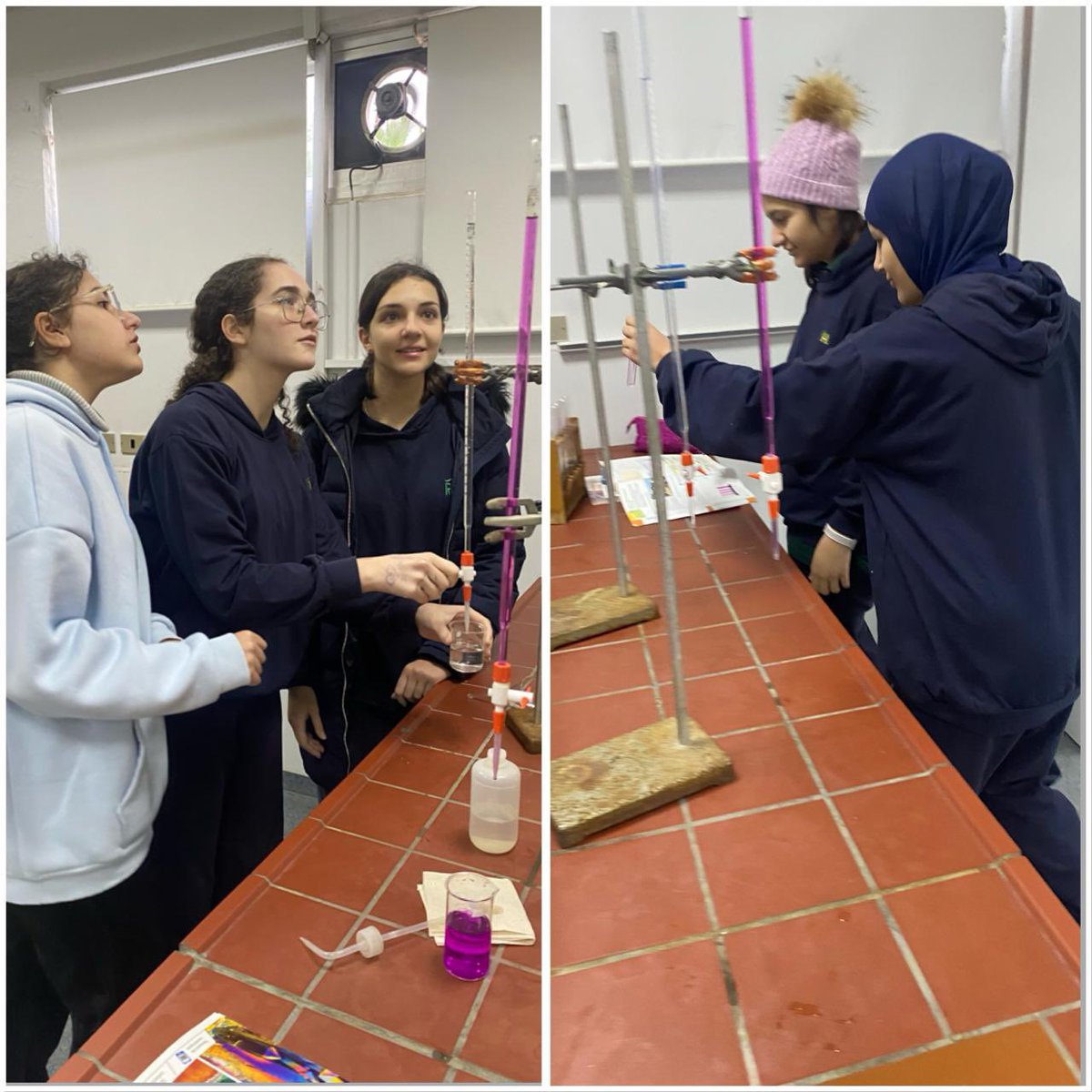 Chemistrydepar4's tweet photo. Les élèves de seconde du programme français effectuent le dosage d’une solution par des étalons @RHHS_Secondary @RHHS_Saida https://t.co/gd7pL04XvW