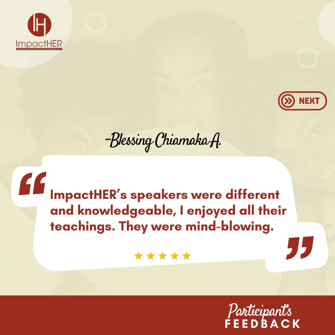 ImpactHERAfrica's tweet image. Greatness, we have evidence oooo.

Swipe and see what other entrepreneurs are saying about #IWD23, and there's you who is planning to miss #IWD24?

 Say God forbid!!!

Come closer let me tell you - the slots are almost filled up. If you don't register NOW, hmmmmm.