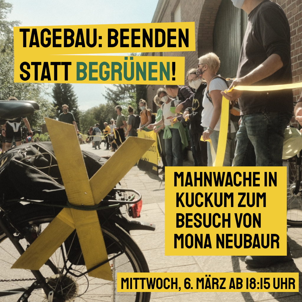 Unfassbar: In 1 Woche kommt @MonaNeubaur zu einem Routine-Termin in unsere Dörfer - als hätte es den Abriss von #Lützerath nie gegeben! 😡 Bürger*innenbeteiligung und der notwendige sofortige Tagebaustop bleiben außen vor. Wir rufen deshalb zum Protest auf! #AlleDoerferBleiben