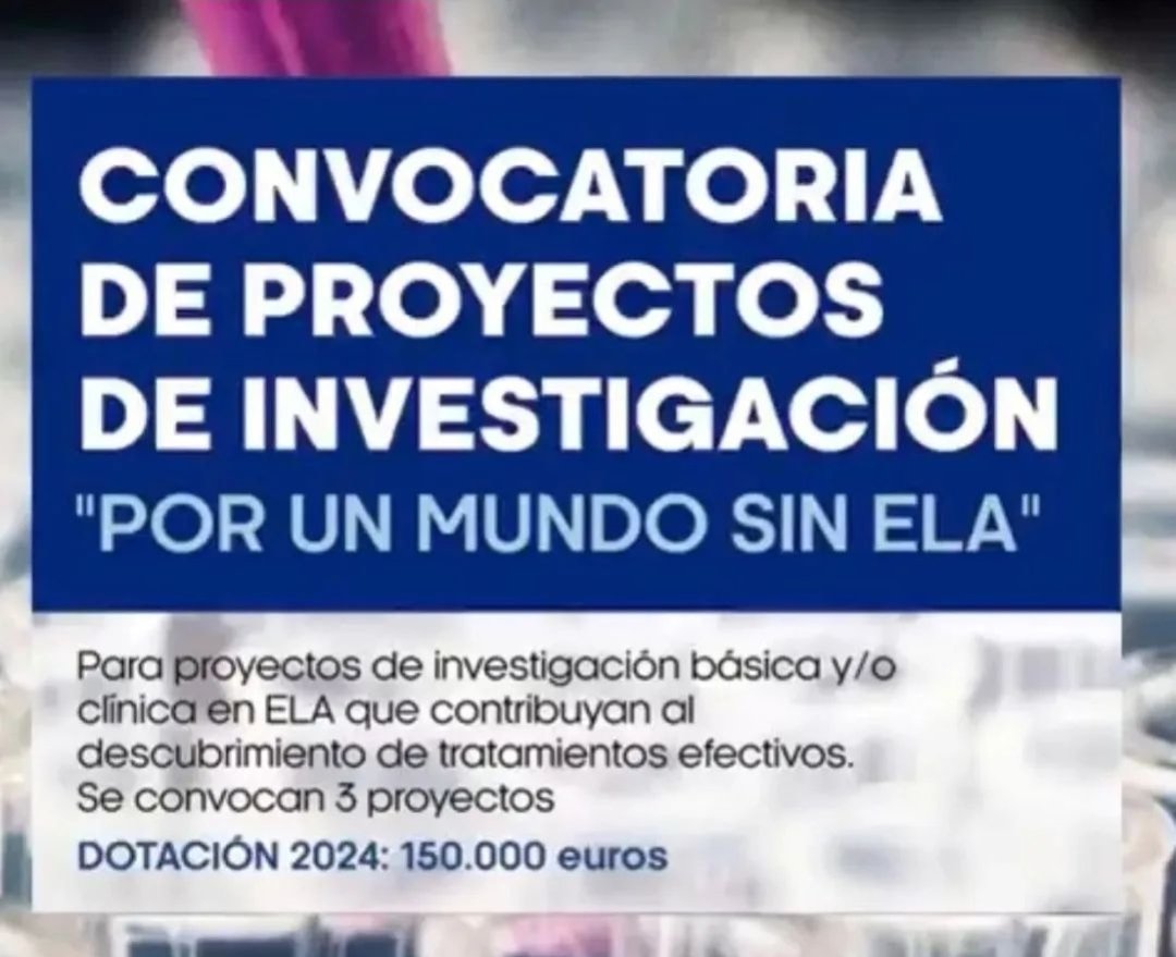 Convocatoria FUNDELA #PorUnMundoSinELA Este año y gracias a la generosidad de todos ampliamos la cuantía para financiar 2 proyectos de investigación básica y/o clínica en #ELA, y otro para jóvenes investigadores. El plazo de presentación de proyectos se abre el 18 de marzo.