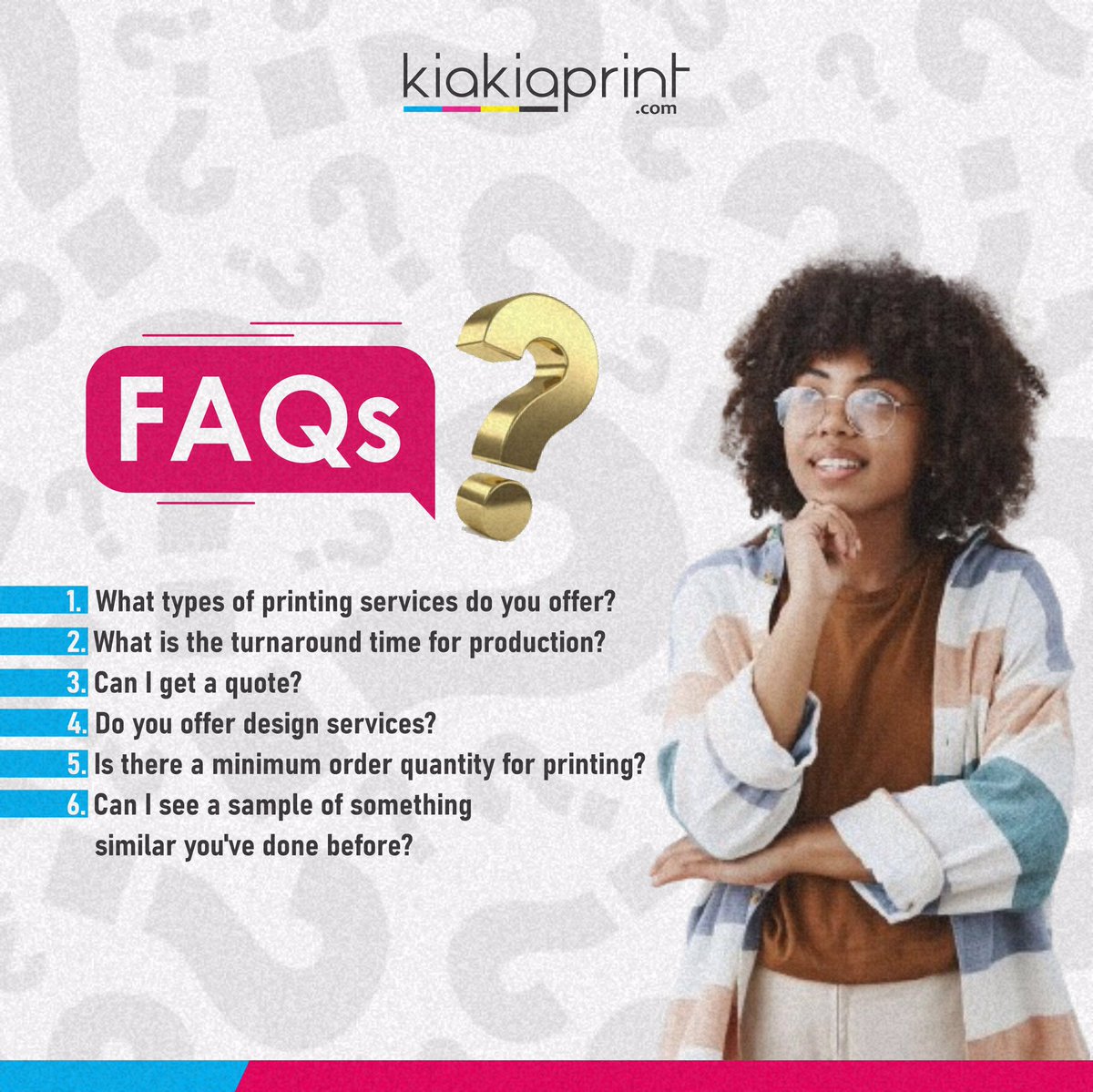 kiakiaPrint's tweet image. Got questions? We've got answers! 
Check out our FAQs to find what you're looking for 🤔💡 
#FAQs 
#GotQuestions
#HelpfulHints
#Customerrepresentative
#Printkiakia
#Customersatisfaction