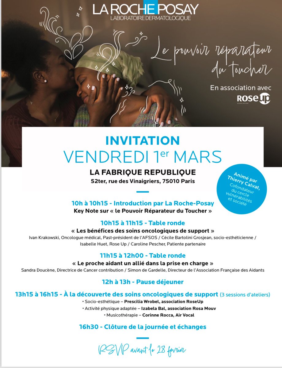 Cancer Contribution (@cancercontrib) on Twitter photo 📅 1er MARS à Paris! Rejoignez la journée de soins oncologiques de support avec <a href="/thcalvat/">thierry calvat</a>. Toucher réparateur, soutien des aidants avec <a href="/DouceneSandra/">Sandra Doucène</a> , ateliers bien-être. #SoinOncologiqueSupport #Paris 🤝👐💞🍽️💆♀️🏃♂️🎶 📅 1er MARS à Paris! Rejoignez la journée de soins oncologiques de support avec <a href="/thcalvat/">thierry calvat</a>. Toucher réparateur, soutien des aidants avec <a href="/DouceneSandra/">Sandra Doucène</a> , ateliers bien-être. #SoinOncologiqueSupport #Paris 🤝👐💞🍽️💆♀️🏃♂️🎶