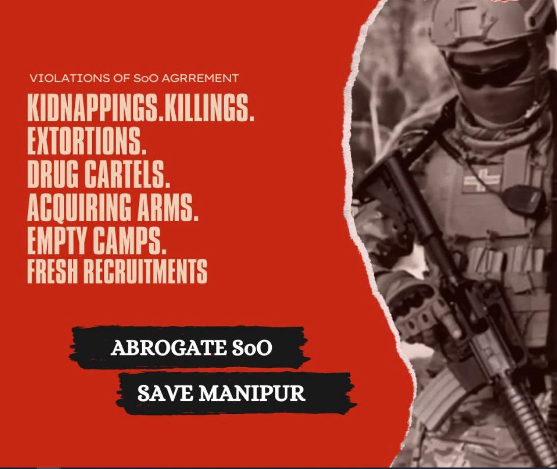 'Manipur's stability at risk as Kuki militants escalate SoO agreement violations. 

A concerning situation unfolds. #SecurityChallenge'
.
.
#AbrogateSoO #IndiaUnderAttack #ManipurStruggle
#Manipur #ManipurViolence @VLDMIRADITYNATH @ndtv @ZeeNews @CNNnews18 @aajtak @republic  @ANI