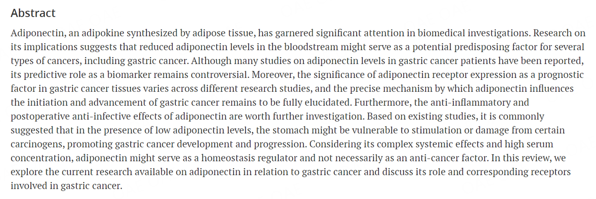 ✨Read the insight review on 'The role of adiponectin in gastric cancer', and explore the current research available on adiponectin with #gastriccancer. 🔗PDF: f.oaecdn.com/xmlpdf/ea092e4… 👤Authored by Prof. Tetsu Fukunaga and team, from Juntendo University. #NSCLC #MedEd #Oncology