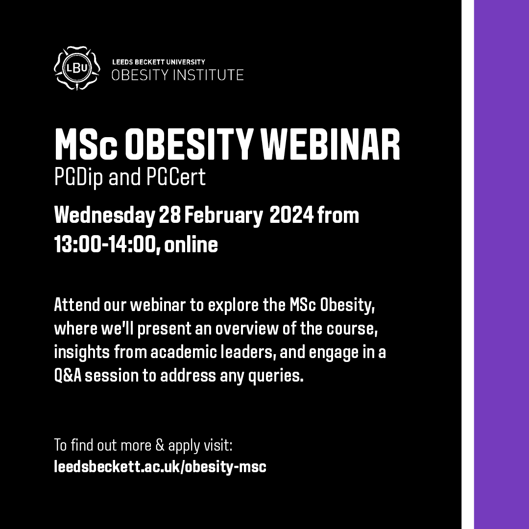 Join our MSc #Obesity #webinar today, to engage directly with our course academics, hear out about the skills you’ll gain & how the course will help develop your career. Use our direct teams link: bit.ly/MScObesity-Tea… to join us at 1pm